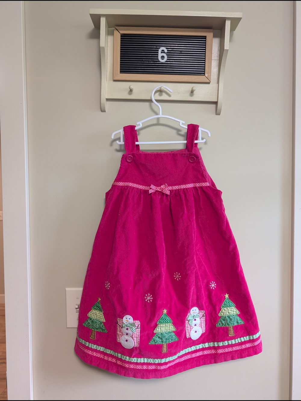 Good Lad Hot Pink Holiday Jumper Dress with Tree & Snowman Appliqués